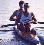 Rowing in a pair on Lake Washington, Seattle. Summer 1996