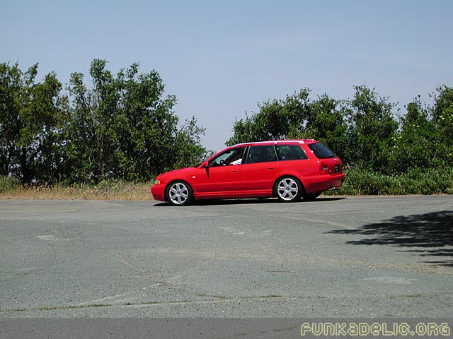 Freshly installed coilovers on Steve's laser red