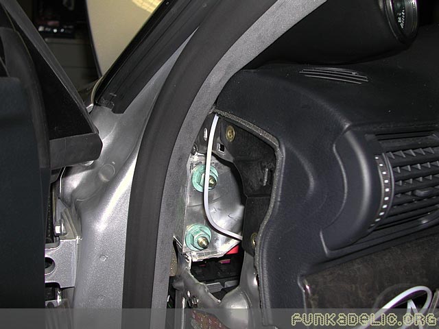 nylon hose fits in between the a-pillar and dash