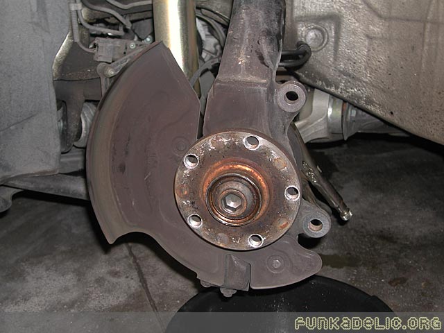 Driver side caliper and rotor off