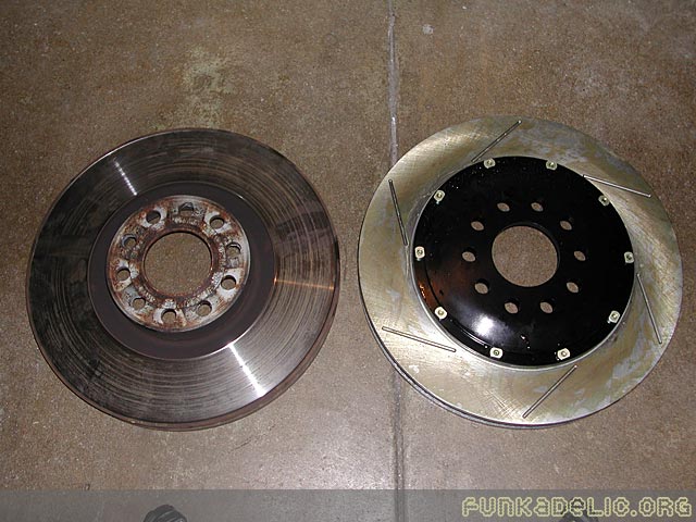 Stock 321mm x 30mm (L) vs. APR 332mm x 32mm (R) rotor