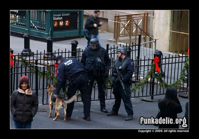 La Policia standing guard